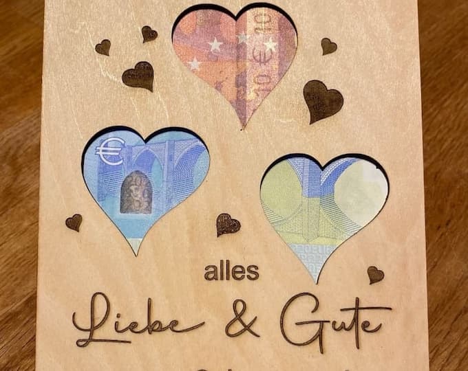 Personalisiertes Geldgeschenk Holzkarte mit Wunscherfüller-Gravur